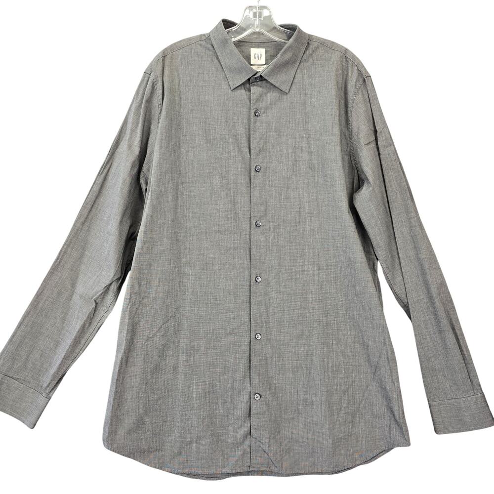 Gap Gray Shirt Stretch Slim Fit Button Up Classic Long Sleeves Mens Size XL Tall